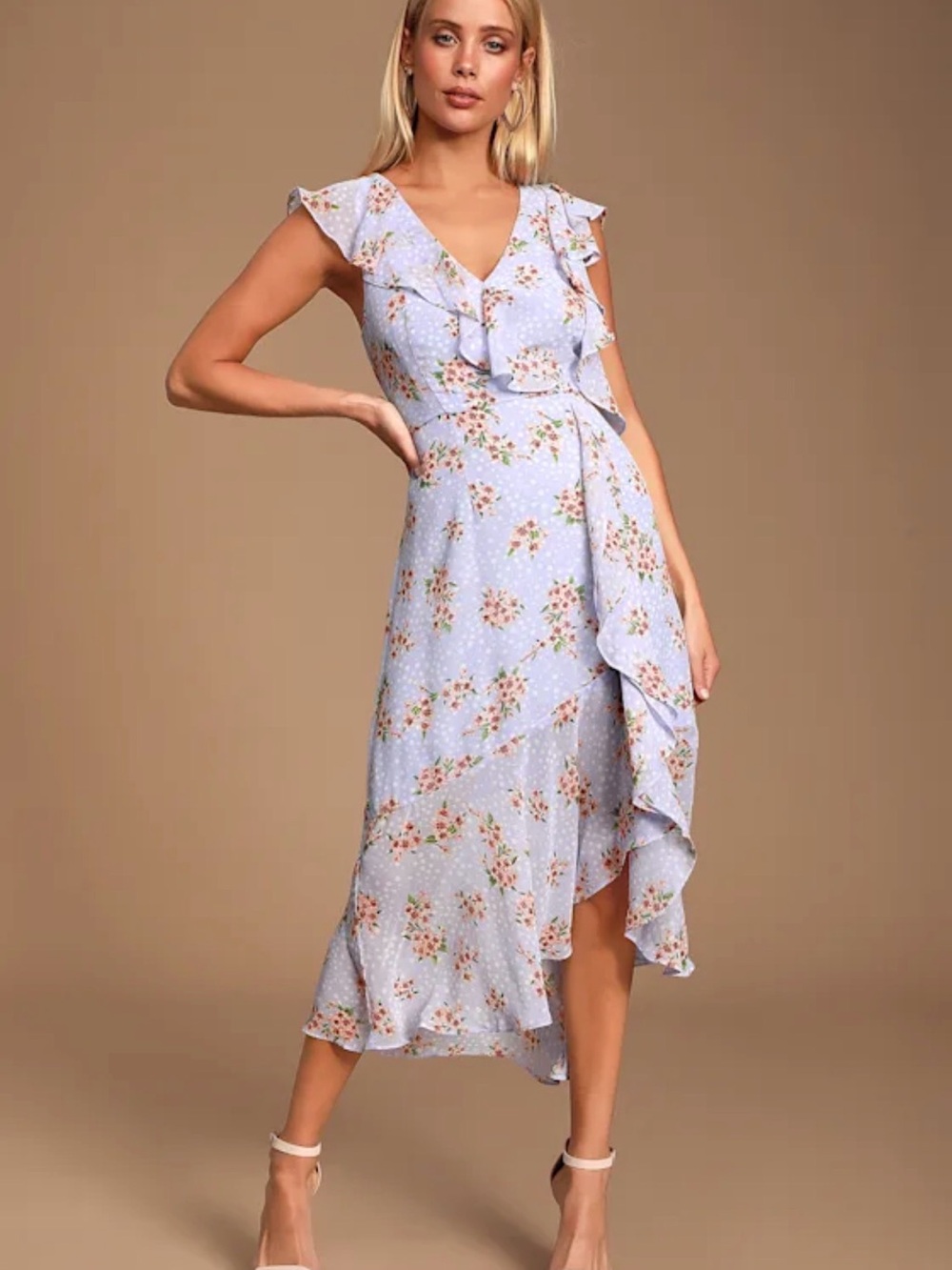Lulu's Ruffled Midi Dress Cairo Periwinkle Floral Print S